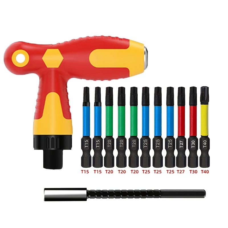 13pcs Torx Bit Set Wiht T Handle Ratchet Driver, 50mm Magnetic Torx Screwdriver Bit 1/4 Inch Hex Shank Screwdriver Set With Bit Holder