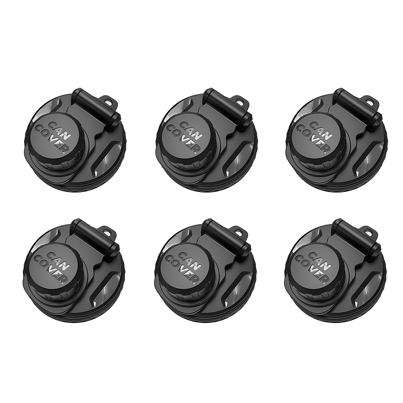 Image of Black 6-pack Knob Style Soda Can Lids - Reusable, Airtight Can Lids For , Keeping Beverages Fresh And Protected From Insects/dust. Fits Standard Can Sizes, Perfect For Barbecues, , And Parties