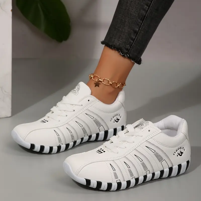 vintage style lightweight sneakers for women low top lace up casual sports shoes with striped pattern comfortable fabric inner tpu sole details 2