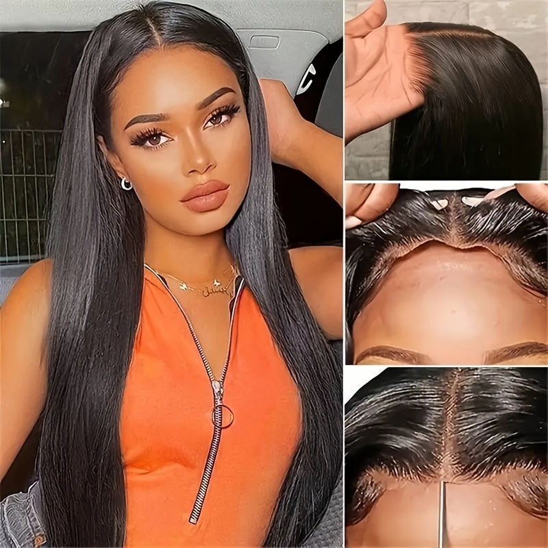 glueless brazilian human hair wig for women 150 density straight 5x5 hd transparent lace front with hairline knots details 3