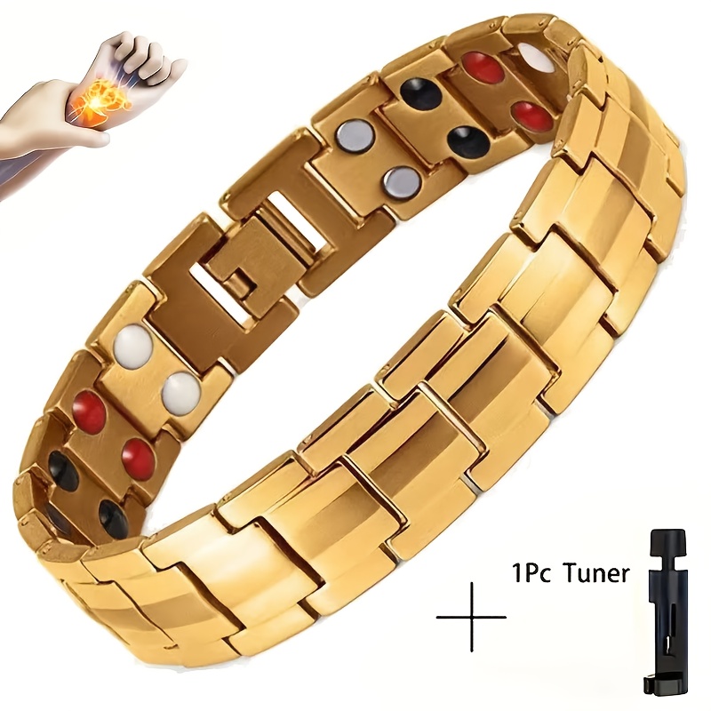 E-shop Magnetarmreif für Herren, eleganter Armreif aus Legierung mit doppelreihigen starken Magneten, magnetischer Schmuck, verstellbare Manschette,