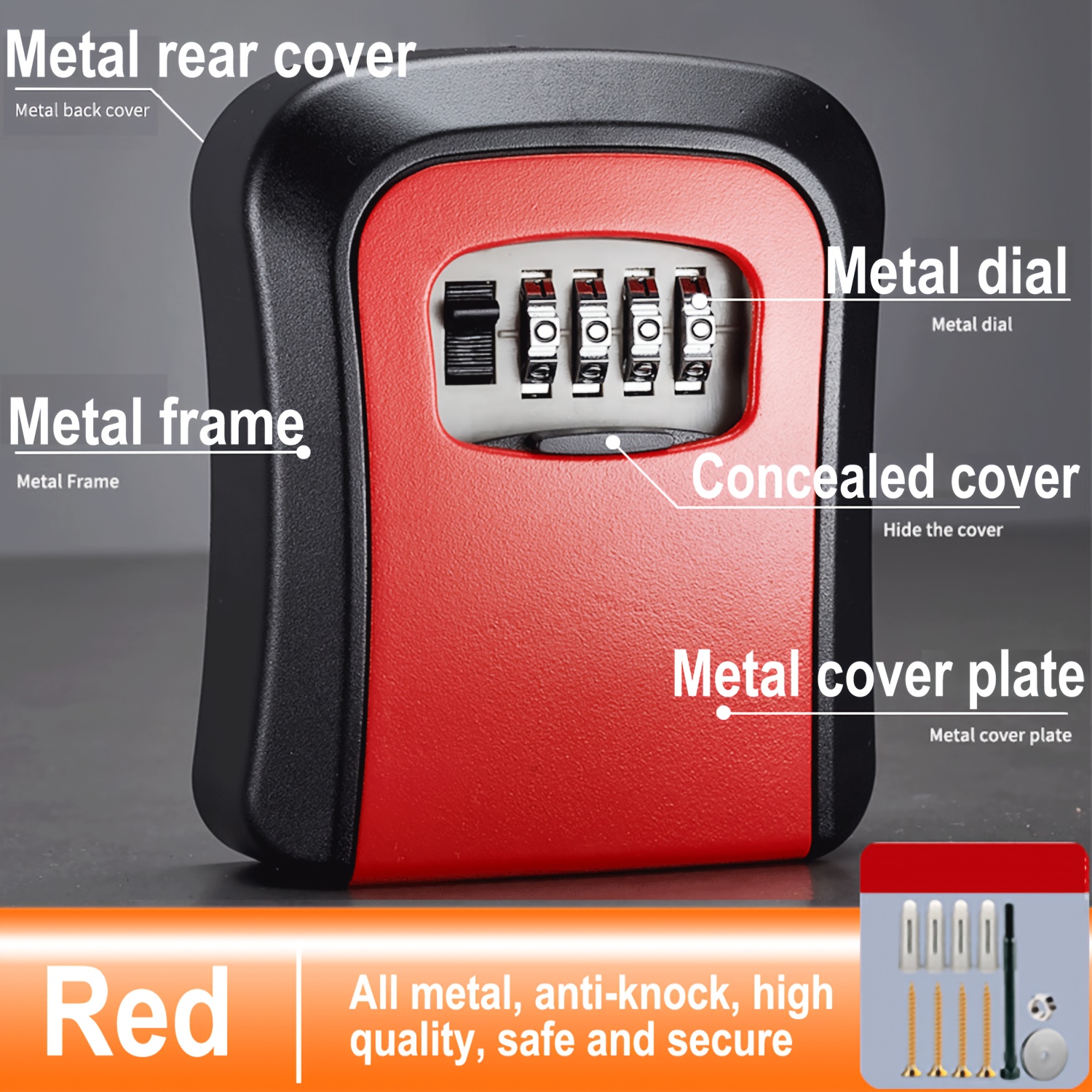 

1pc Heavy-duty Box With 4- Combination Lock - Anti-theft, Waterproof, Rustproof, Drop-resistant - Ideal For Home & Construction Sites - Red With , Door Locks For Home