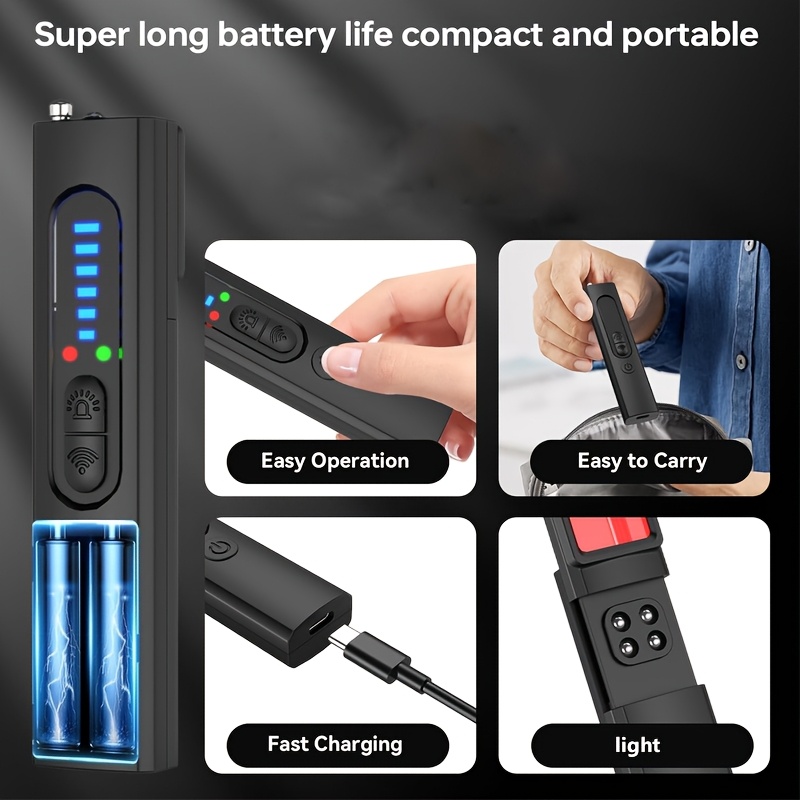 Detector de cámaras ocultas 3 en 1 - Detector de cámaras espía con alarma vibratoria y linterna LED, ajuste de sensibilidad en 5 niveles, ideal para oficina, hotel, hogar, alarma de seguridad