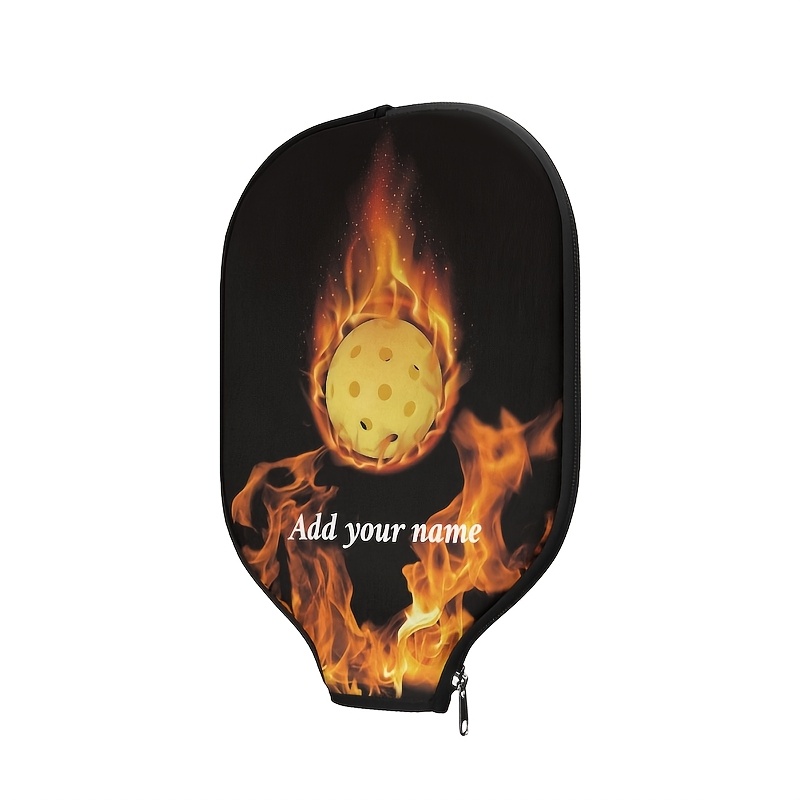 TEMU 1pc Customizable Pickleball Racket Cover, Neoprene Protective Case With Flame Design, Dual-sided Sports Bag, Portable Zippered Storage Pouch For