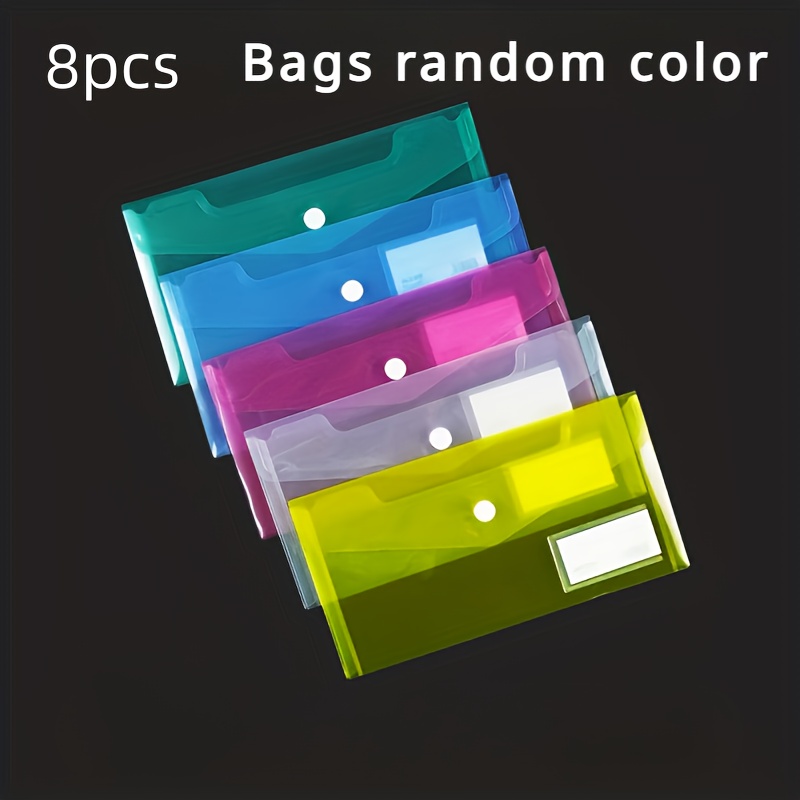 TEMU 2/4/6/8pcs Random Color Durable Abs Plastic File Bags, Transparent Document Storage Pouches With Labels, Easy Identification Office School Home