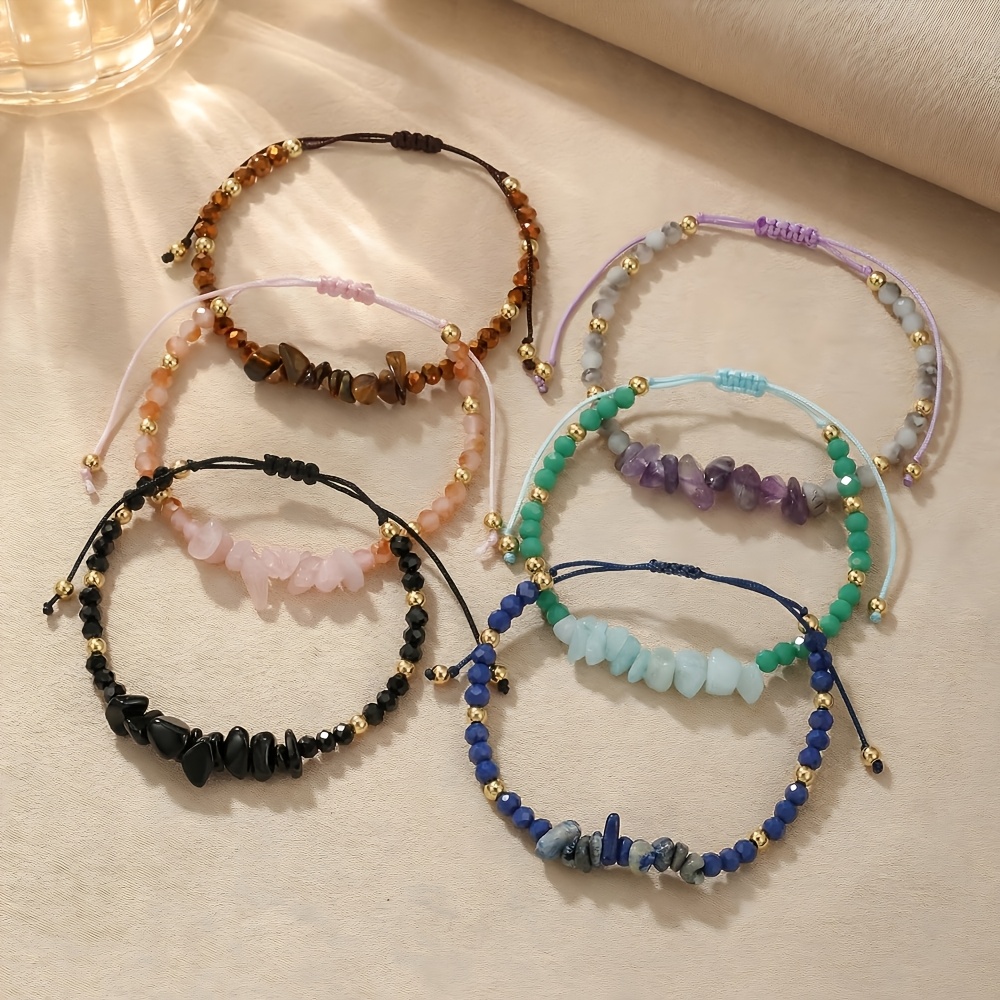 Bohemian Style Colorful Natural Stone Adjustable Bracelet Set