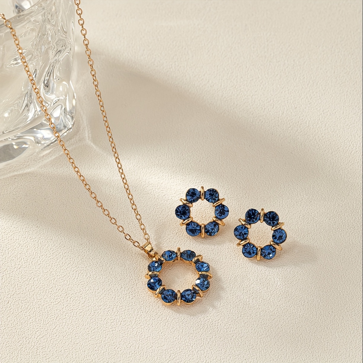 

Stud Earrings + Necklace Chic Jewelry Set Sparkling Flower Design Plated Paved Rhinestone Pick A Color U Prefer
