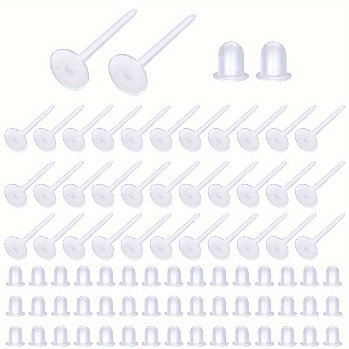 

200pcs 4mm Invisible Plastic Earrings, Transparent Plastic Earrings, Plastic Earring Posts With Transparent Rubber Back For Jewelry Making Diy Supplies