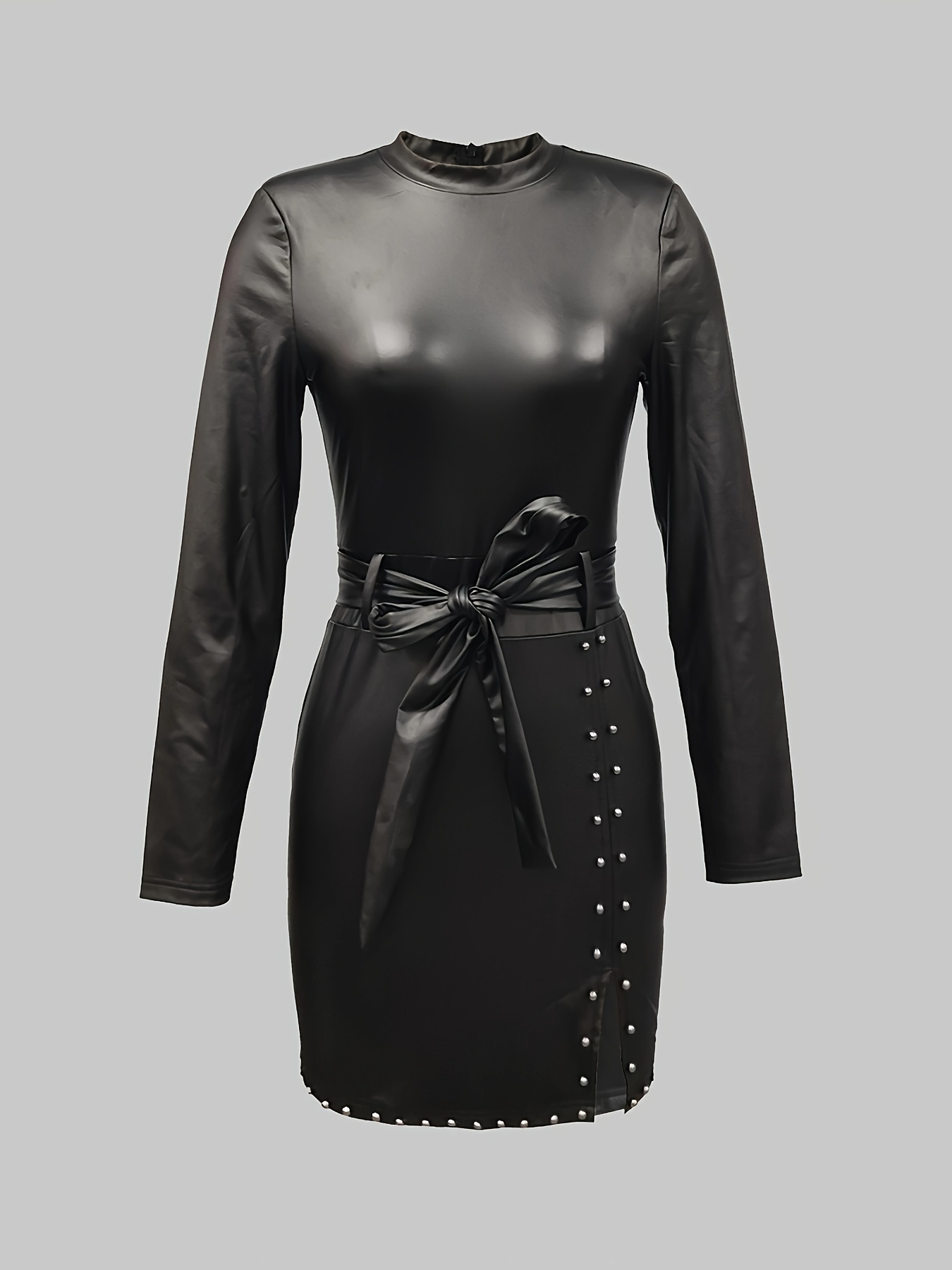 slim fit dress slacks Faux Leather Puff Sleeve Dress Black / S main image 1