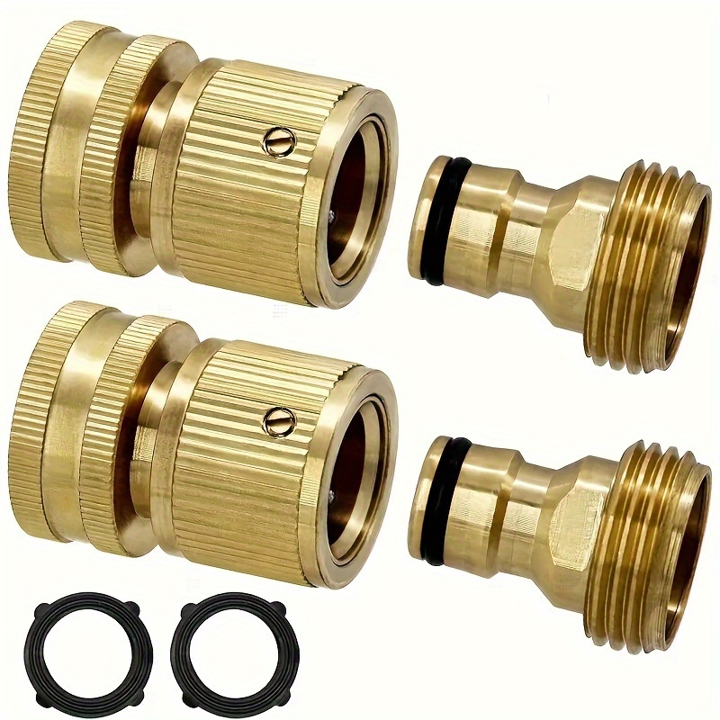 

2pcs Set Of Heavy-duty Brass Garden Hose Quick Connector, Quick Water Hose Connection Easy Leak-proof 3/4 Thread Accessories, Durable, Rust-proof