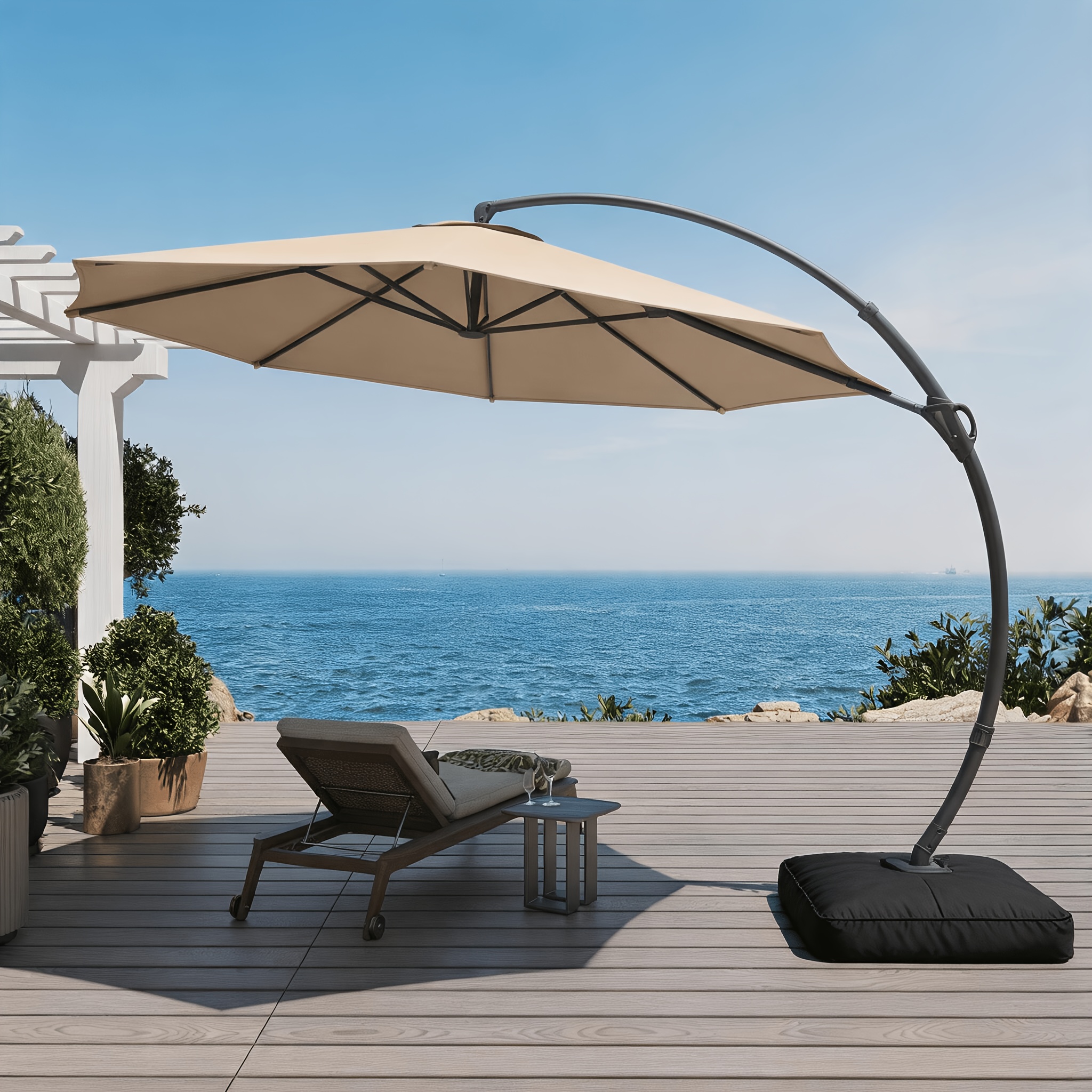 base for 11 ft patio umbrella LAUSAINT HOME Upgraded Umbrellas with Included  Lausaint Home stored in a detachable power bank for use even on rainy days 11 ft Outdoor Patio Umbrella