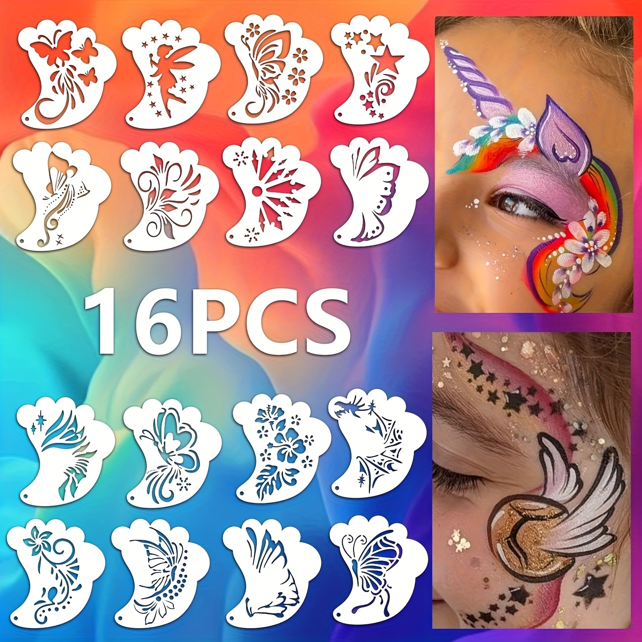 Image of 16 Face Painting Templates That Are Washable, Flexible, Reusable, Easy To Clean, And Usable On Sides, Perfect For Halloween Parties Or Dances