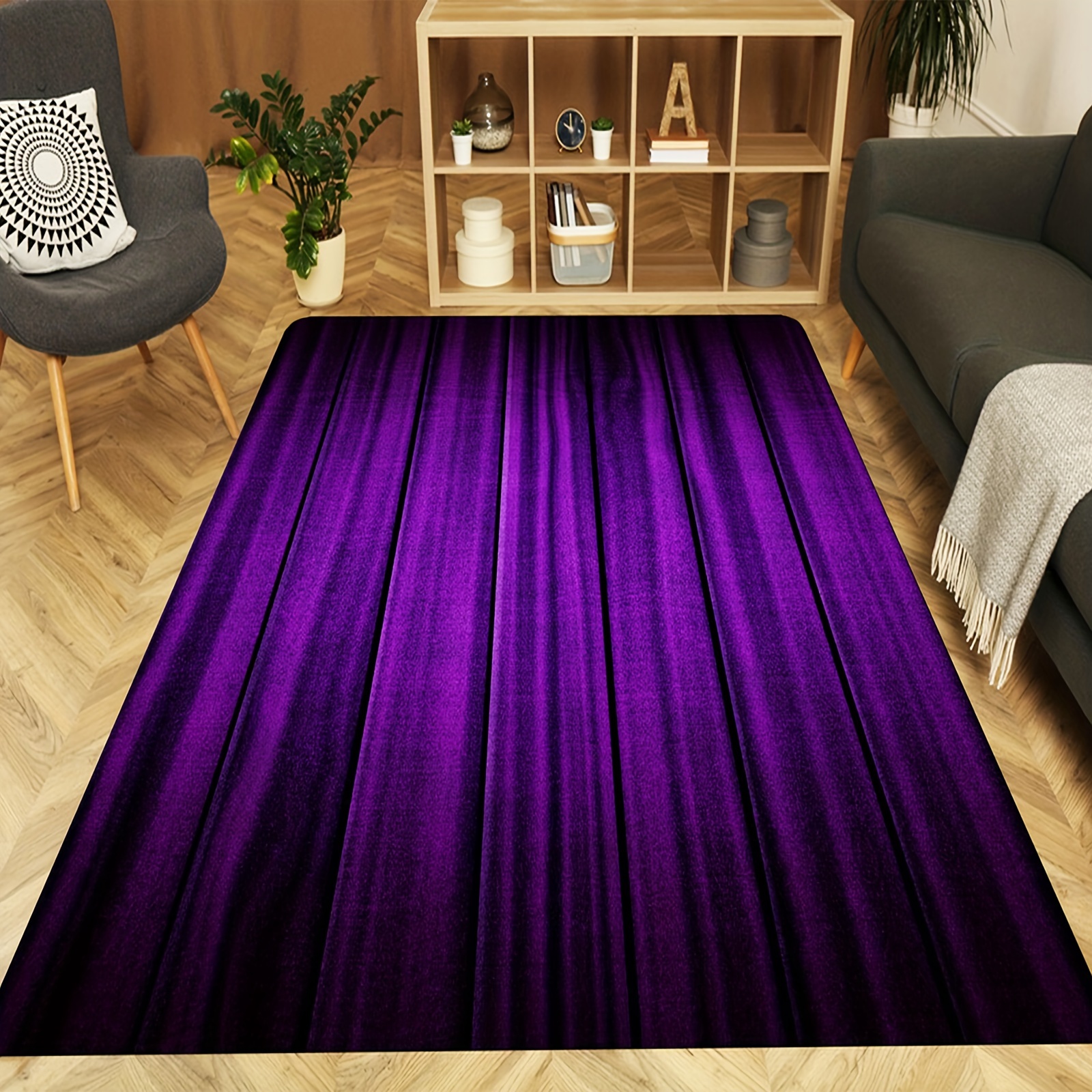 

[popular ] Soft & Non-slip Purple Gradient Floor Mat - Dirt Resistant, Machine Washable For Living Room And Kitchen Decor