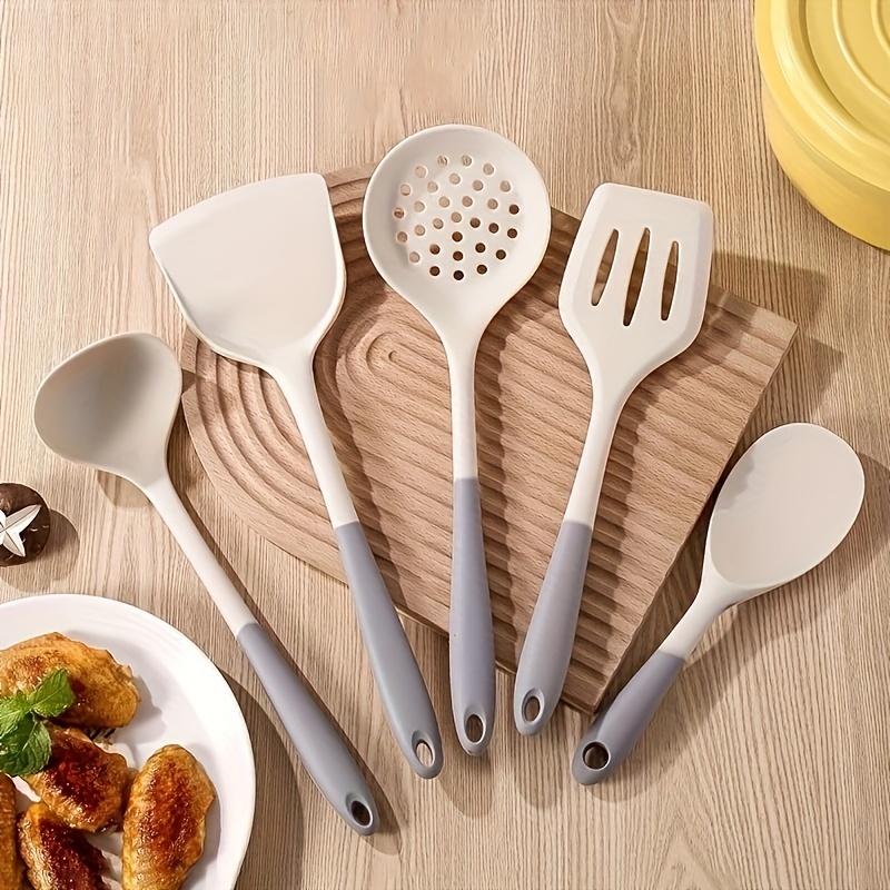  MIBOTE Juego de 17 utensilios de cocina de silicona con soporte,  asas de madera, sin BPA, pinzas de silicona no tóxicas, espátula, cuchara,  utensilios de cocina para utensilios de cocina 