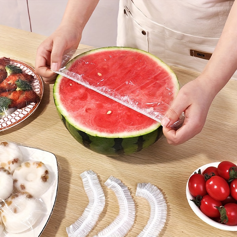 100pcs food grade disposable plastic wrap stretchable cling film for bowls plates fruits vegetables transparent kitchen freshness covers anti dust cover details 1