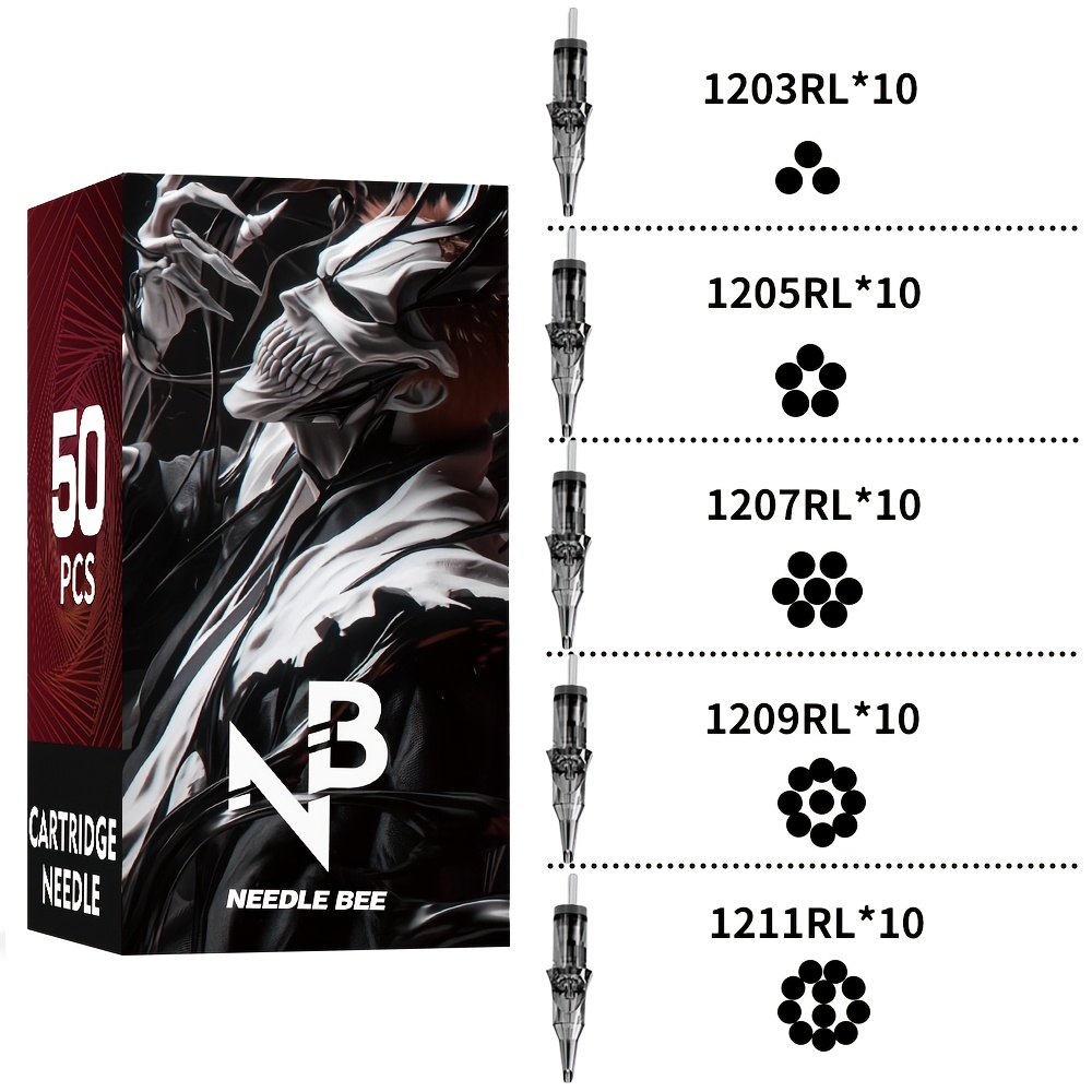 50 Tattoo Needles Set, Multiple Sizes , Professional Steel Needles, Rl, Rs, Rm, M1, 5 Combinations , Disposable Tattoo Cartridge Needles, Essential Tattoo Supplies For Professional .