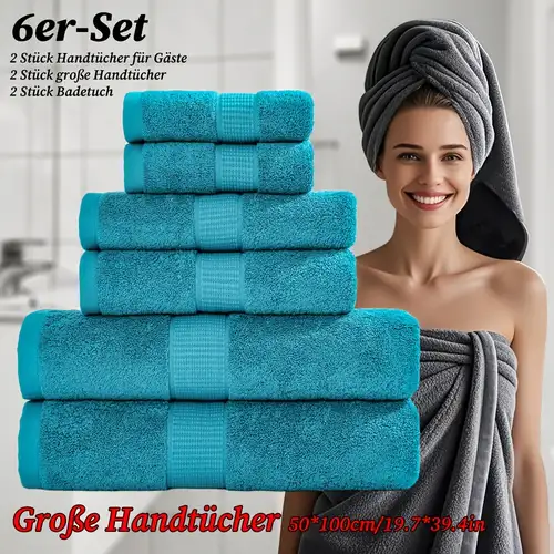 6-teiliges Baumwoll-Badezimmerhandtuch-Set, inklusive 2 Gästehandtücher 34*50cm/13,4*20in + 2 Handtücher 50*100cm/19,7*39,4in + 2 Badetücher, Uni-Farben Baumwolle 450GSM Spa-Sauna-Handtuch * für