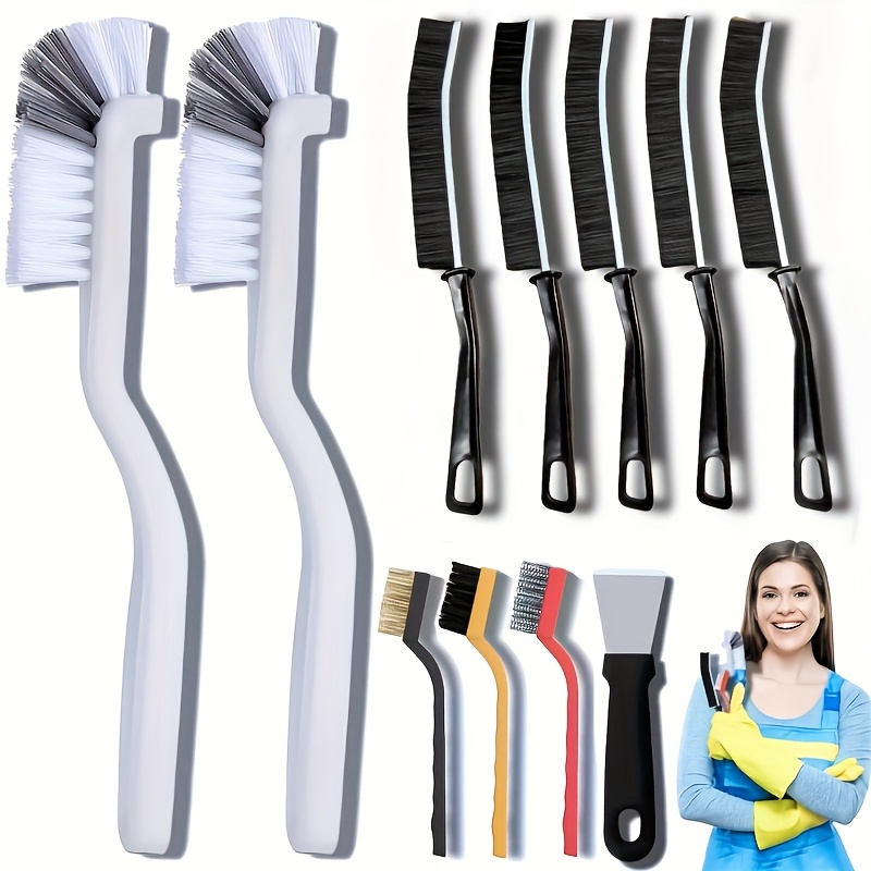 

11pcs Cleaning Brush Set With Long Handles - Metal & Plastic, Medium Firmness, Portable Design For Tight Spaces, Ideal For Kitchen, Bathroom, Toilet, Car, Glass - No Electricity Needed