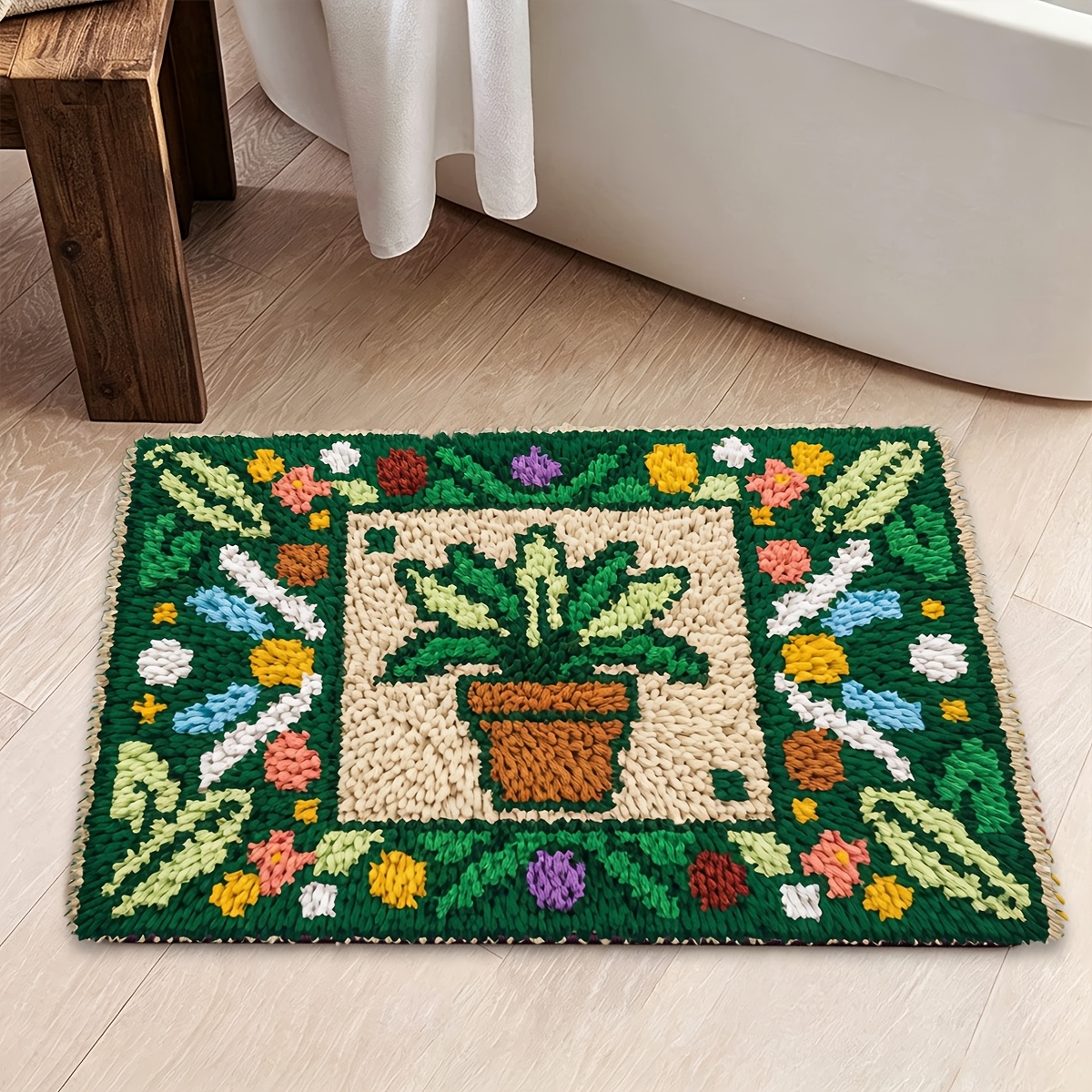 Adult Hook Carpet Kit, Cute Potted Plant Pattern