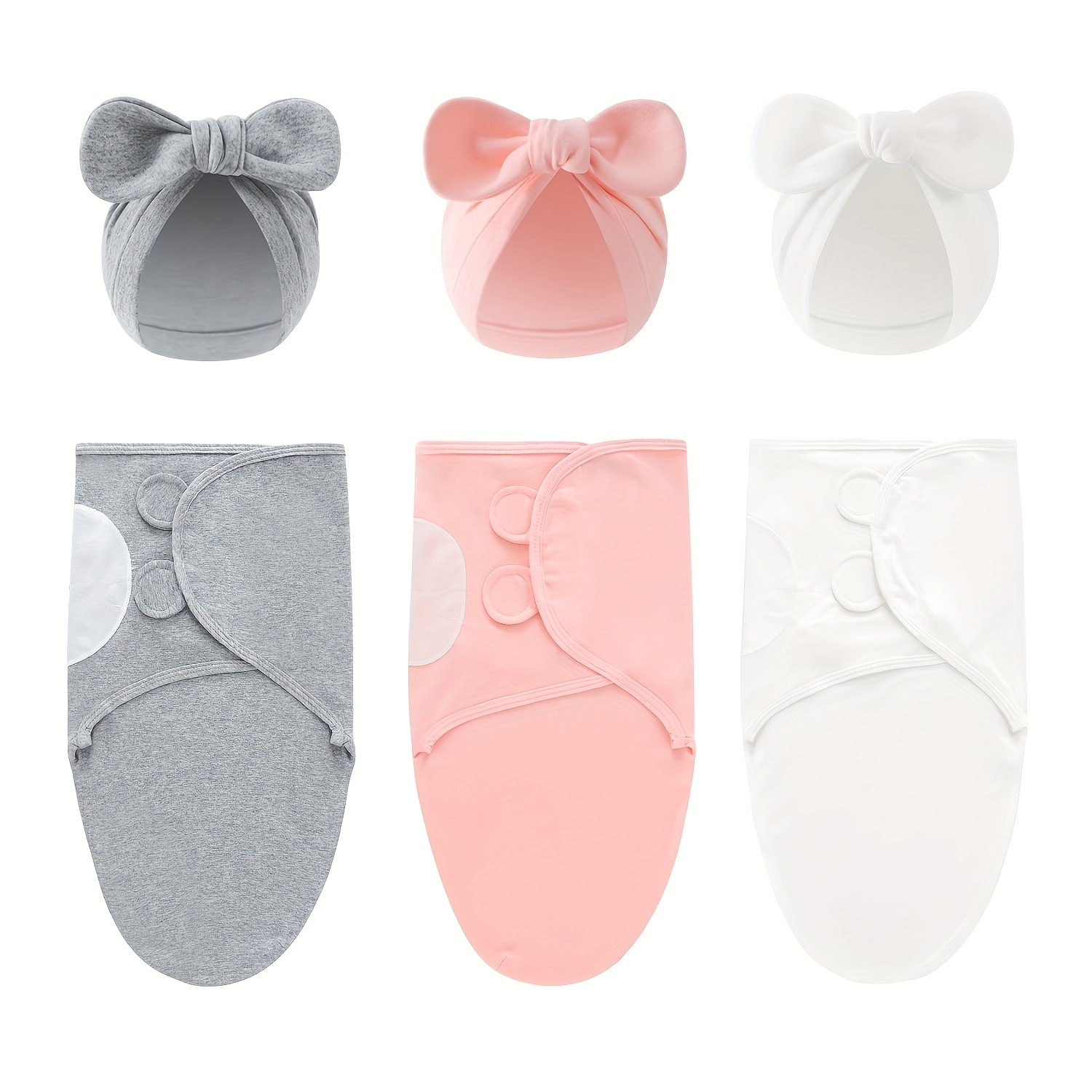 Image of Set Of 3 Newborn Wrap Blankets With Matching Bonnets, 0-4 Months – Anti-startle Baby Wraps For Boys And Girls, Soft Cozy Blankets For Gentle For