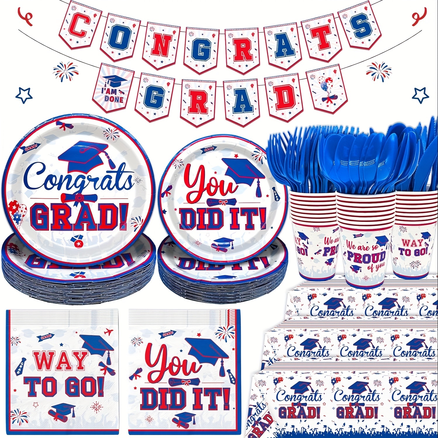 

183pcs Red And Blue 2024 Graduation Decorations Graduation Plates And Napkins 2024 Red White And Blue Graduation Party Supplies 2024 Graduation Party Decorations Graduation Decorations Class Of 2024