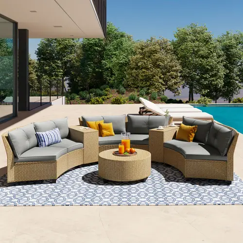 6 person outdoor rattan sofa set combination with cushions and table patio conversation set suitable for garden poolside