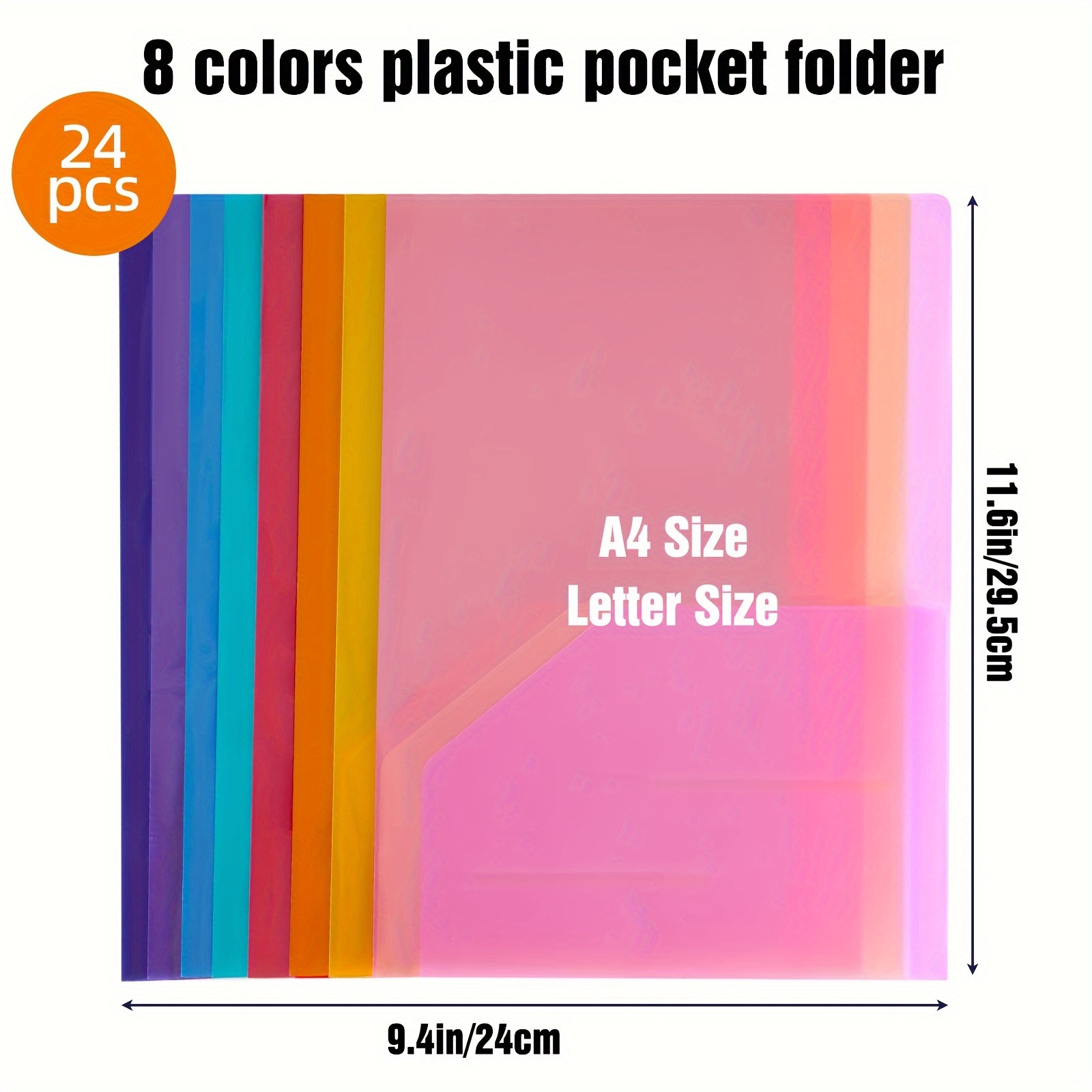 TEMU 24/48pcs Plastic A4 File Folders With 2 Pockets (assorted Colors), Durable Clear Poly Document Folder In 8 Colors, A4 Letter Size Fits Us &