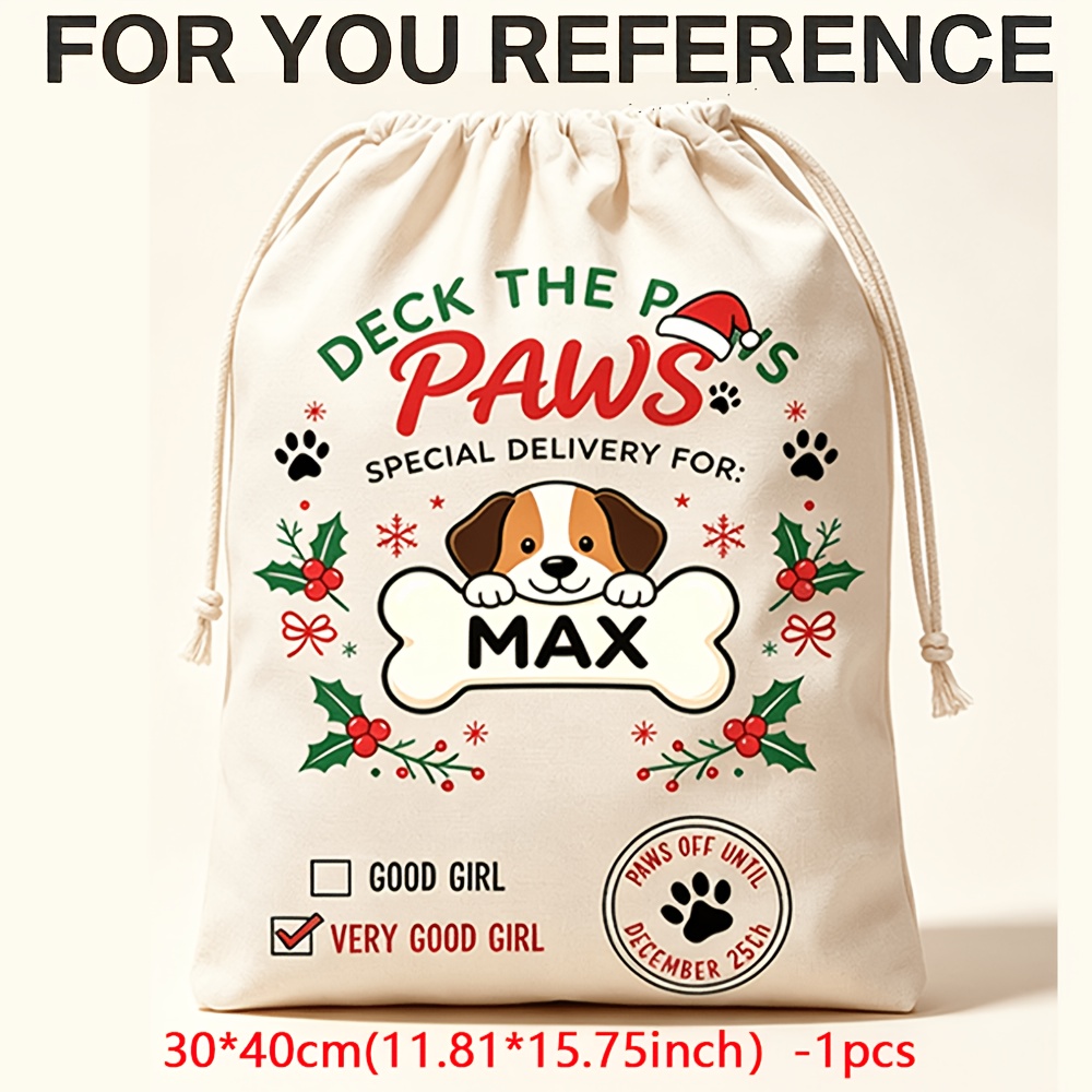 TEMU Gift For Her/him Personalized Custom Pet Dog Boy Girl Name Paw Print Santa Bag Merry Christmas Holiday New Year Gift Bag First Christmas