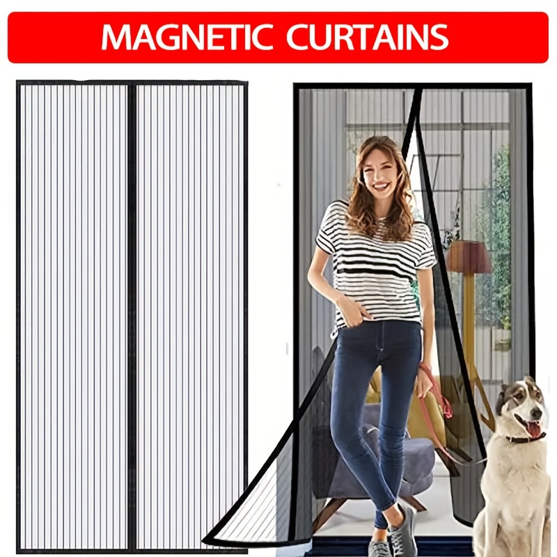 

Easy-install Magnetic Striped Gauze Door Curtain - Breathable & Mosquito-proof, No Drilling Required, Hook-and-loop Closure, 100x210cm, Easy To Clean