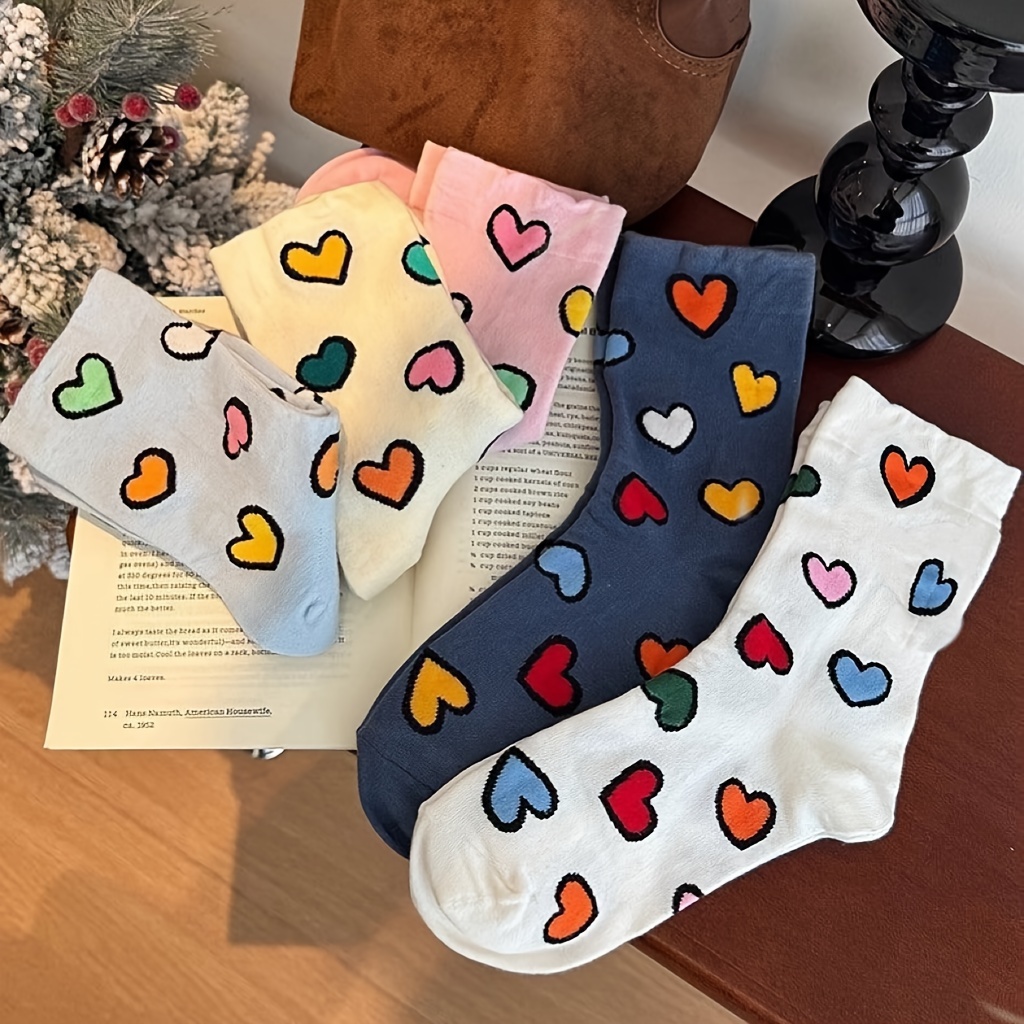 TEMU 5 Paires de Chaussettes pour Femmes aux et Pastel - Chaussettes Douces Lavables en Machine, Accessoires Amusants, Design Ludique, Tissu