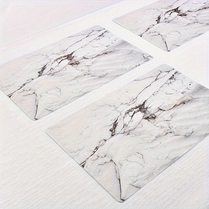 TEMU 2pcs Marble Pattern Pvc Placemats - Non-slip, Hand Washable, & Decorative For Home, Kitchen, Dining Room, Office - White