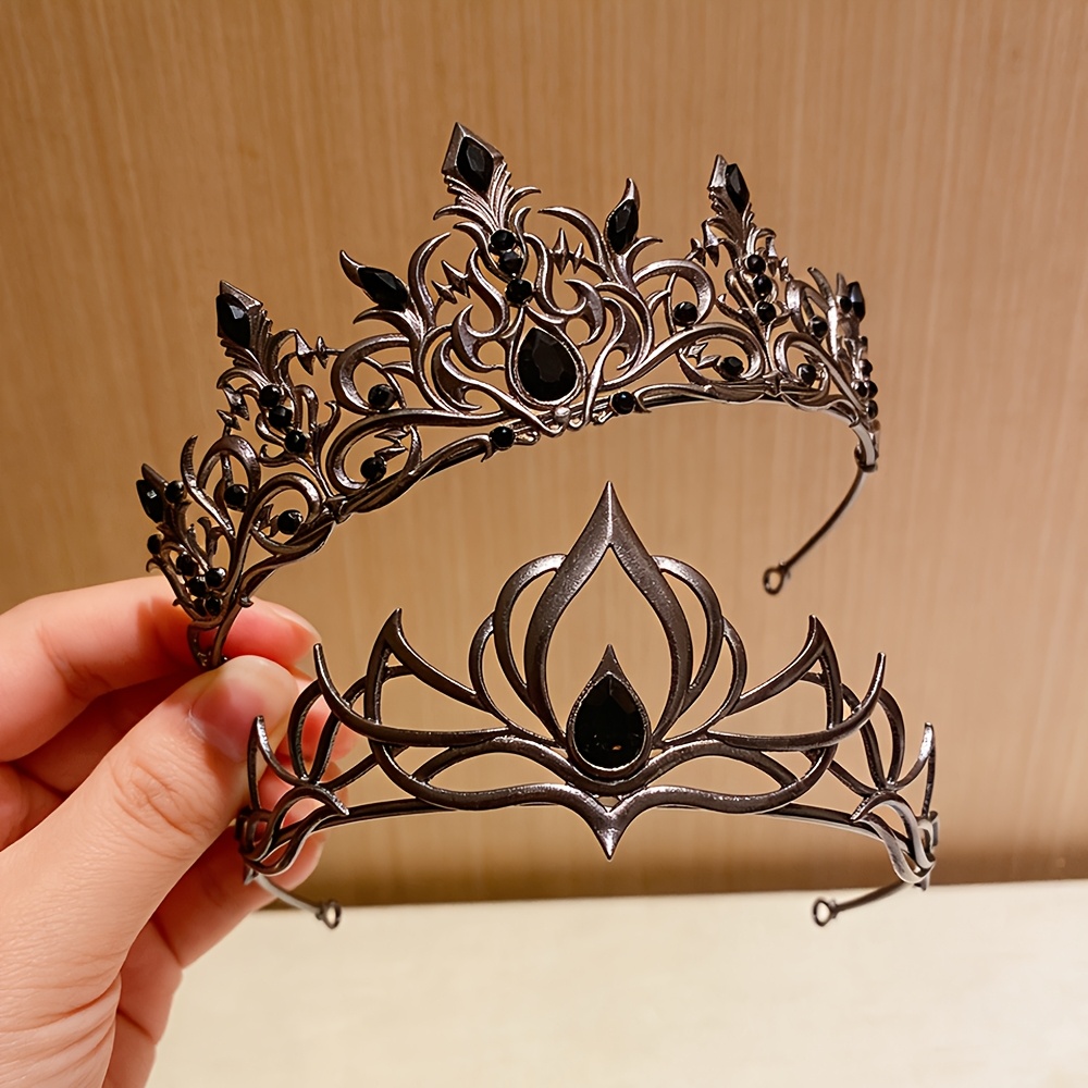 TEMU 2pcs Gem Two-style Tiara Retro Carved & For Lotus Pattern Shape Metal Hair Accessory Fantasy Retro Style Cosplay Dark Outfit Accessory