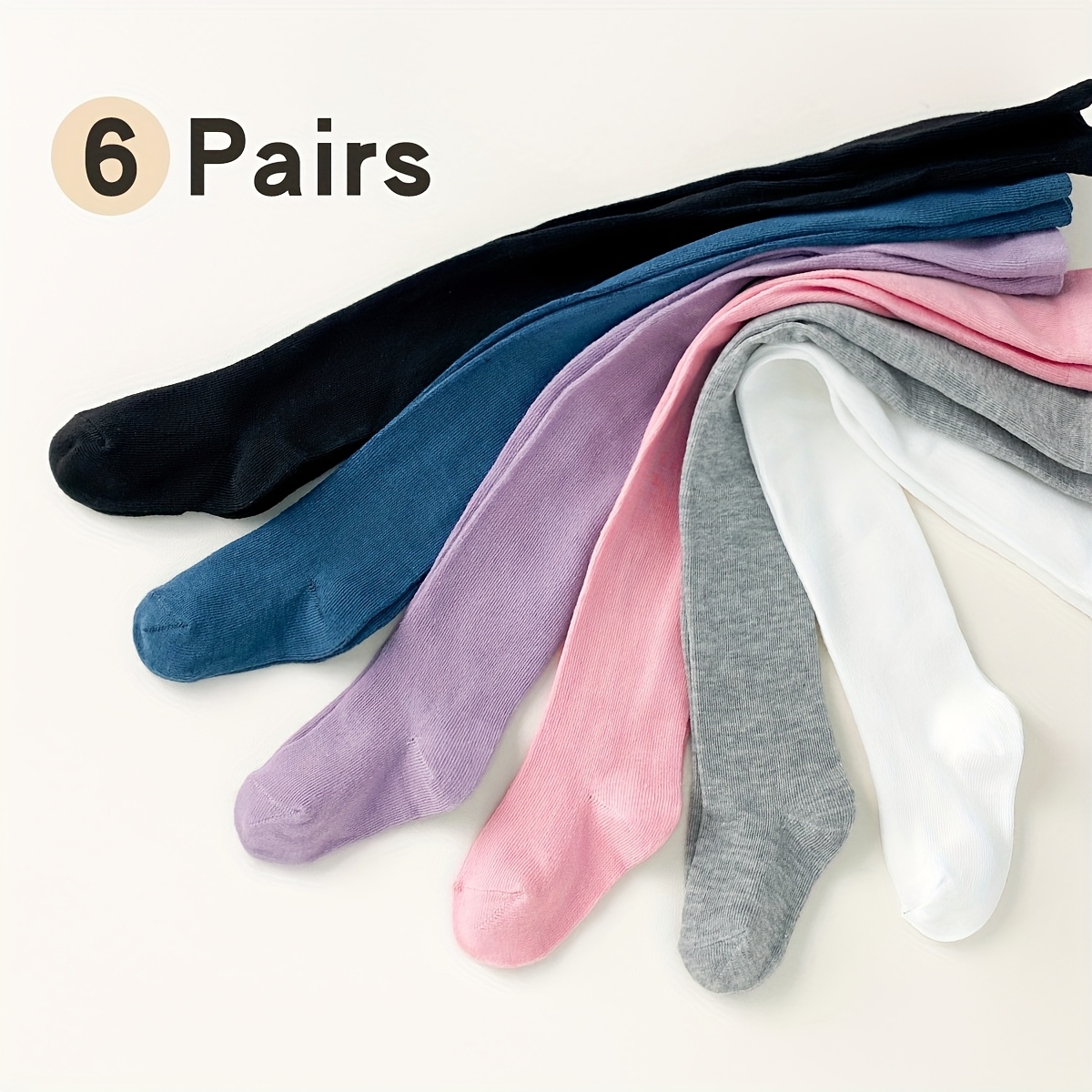 6 Pairs Medium Thickness Solid Color Baby Toddler Leggings Socks - Children Girl Kid Tights For Daily School & Performance Wear