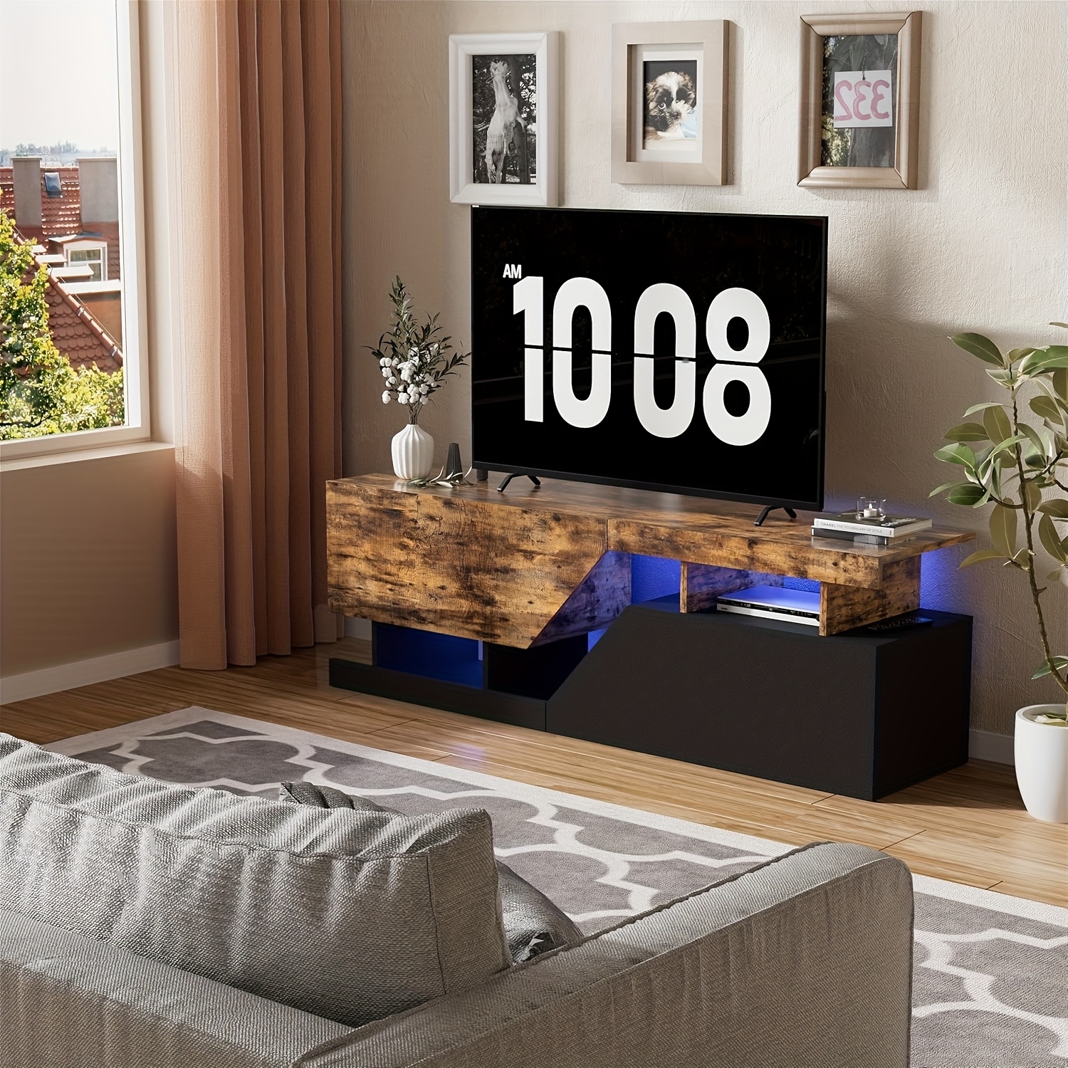 Image of Tv Stand Suitable For Tvs Under 65 Inches, 140cm Long, With 2 Drawers, 1 Open Compartment, 35 X 140 X 45cm, Living Room, /black