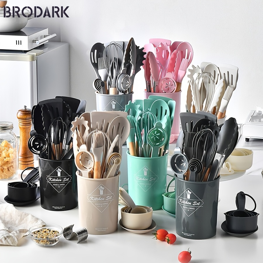 

34pcs/set, Wooden Handle Silicone Kitchenware Set, Kitchen Baking Cooking Tools Set Resistant Kitchenware, Kitchen Stuff Baking Supplies