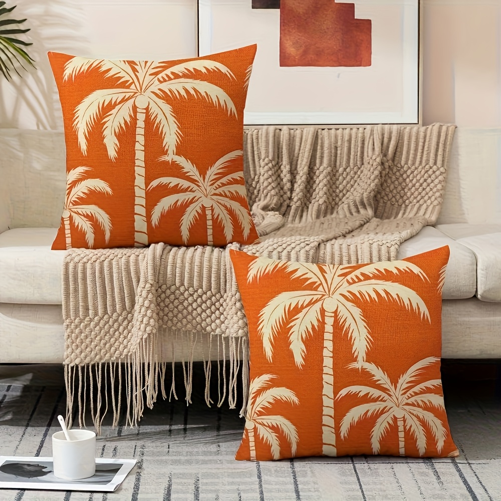TEMU 2pcs Set, Coconut Tree , Short-pile Pillowcase 17.7 Inches × 17.7 Inches, Pillow Insert Not Included, Single-sided Print. Suitable For Room