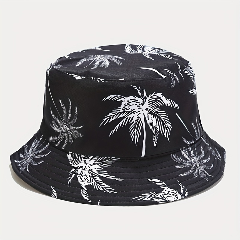 E-shop 1 Stück Unisex Kokospalmen-Druck Bucket Hut – Bohemian Tropenurlaub-Stil, Atmungsaktiv & Langlebig für Outdoor und Strand, Leichter Kopfschutz,