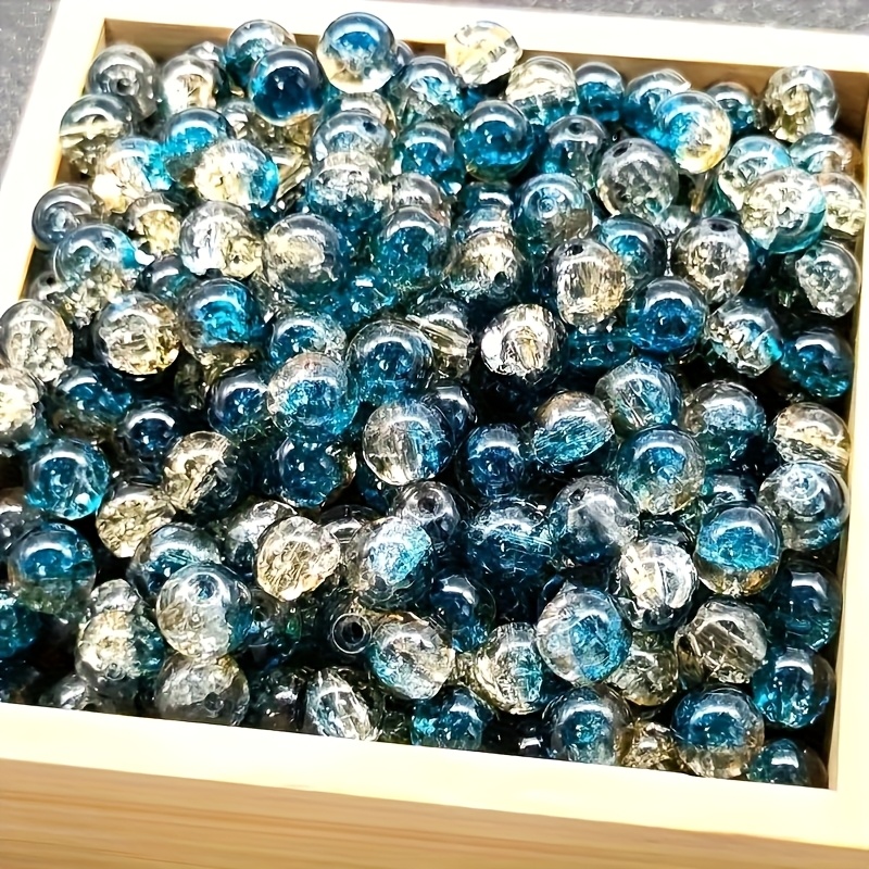 E-shop 50 Stück Aurora Blaue Crack Glasperlen - Handgefertigte Kristall Explosion Perlen mit Wirbelpool Blau und Grünen , Ideal für Schmuckherstellung,