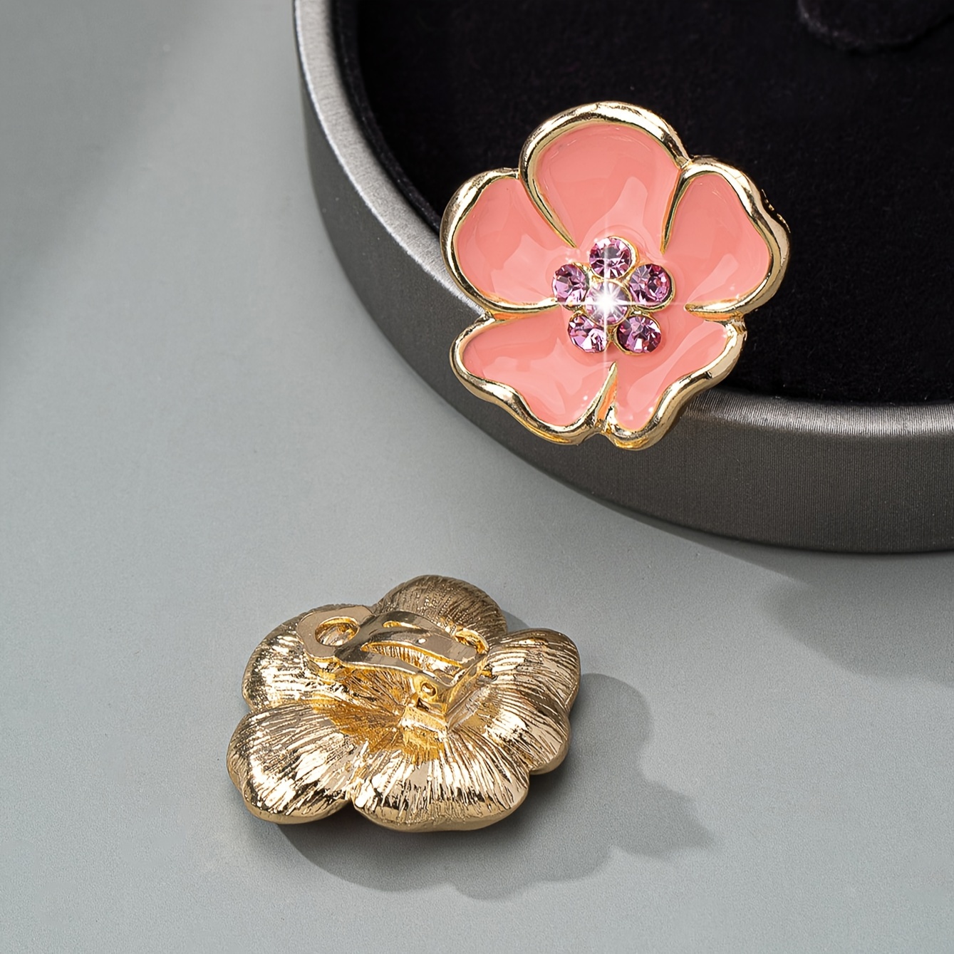 Rhinestone Flower Clip On Earrings Sweet Style