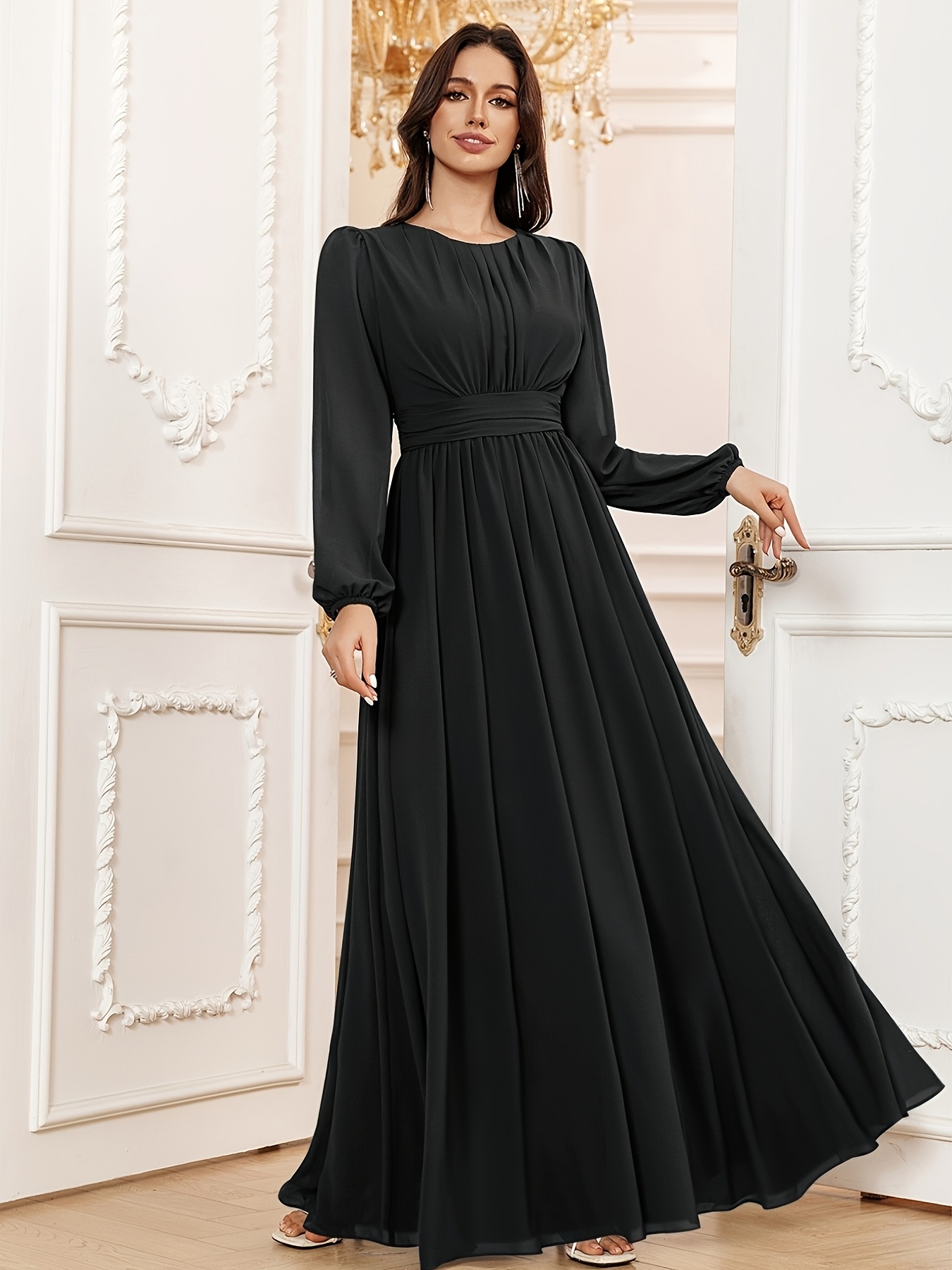elegant a line scoop long sleeve floor length chiffon formal