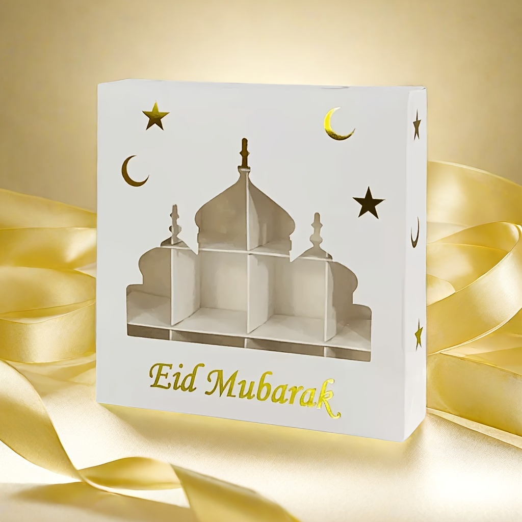 

1pc Eid Mubarak 16-grid Sweet Treat Paper Box, Ramadan Muslim Festival Party Chocolate Candy Cake Gift Packaging, Baking Cookie Display, Festive Holiday Dessert Present Container Gifts For Eid