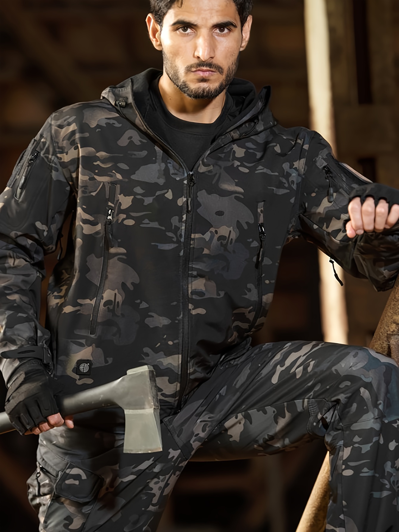 Camouflage Print s 2pcs Military Outdoor Suit Multi Shell Hooded Jackets Sharkskin Work Cargo Pants