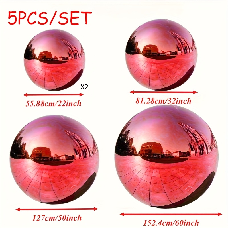 TEMU 5 Pack, (2 Pack 22 Inches 32 Inches 50 Inches 60 Inches) Red Balloons-inflatable Mirror Reflection- Foil Balloon-reusable, Suitable For Parties,