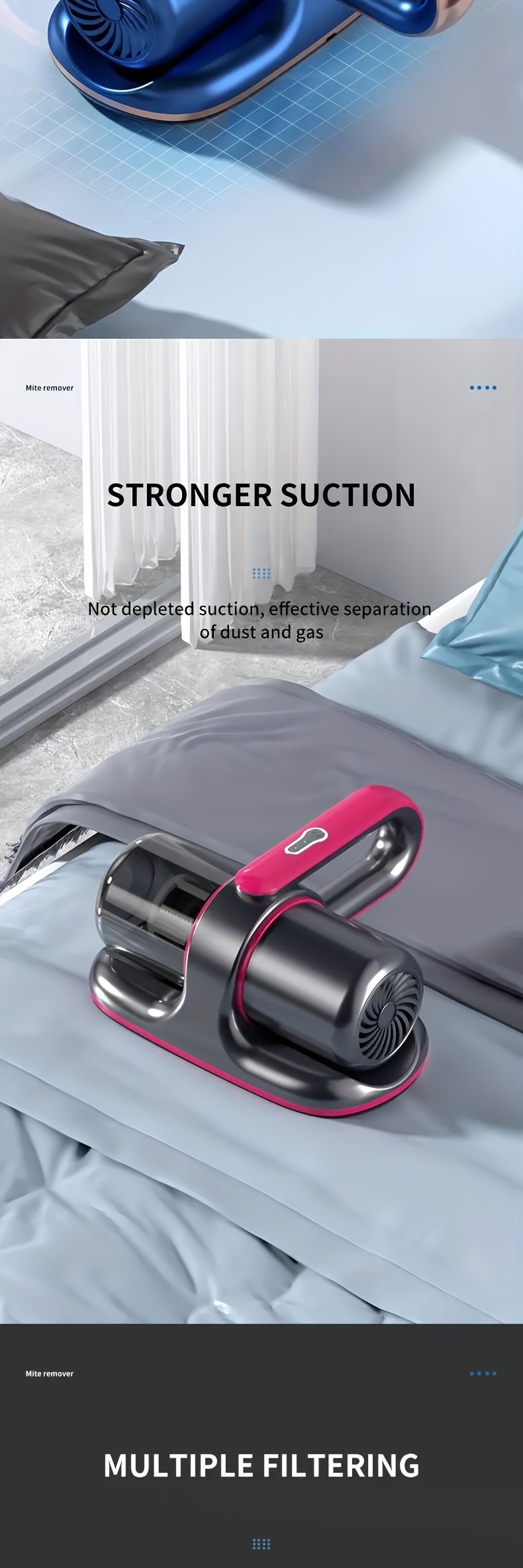 6600mah 100w 65db 1pc bed vacuum super suction and low noise uv washable hepa filter for deep cleaning   mattress vacuum cordless effective cleaning of beds sofas pet hair and carpets details 4