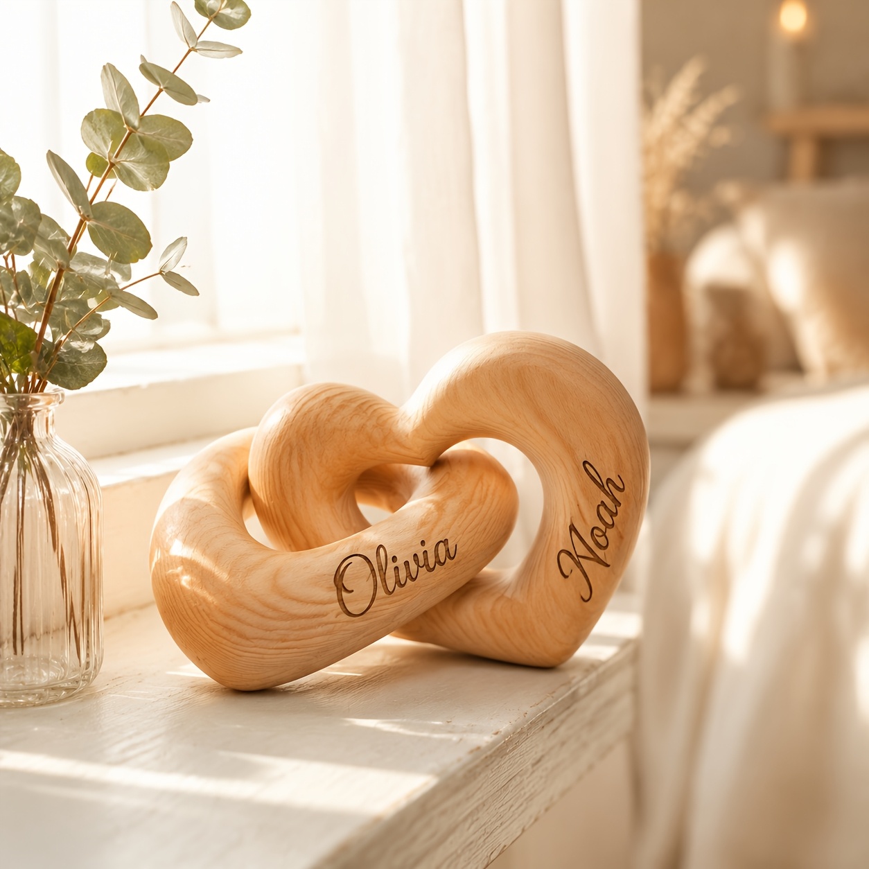 TEMU Personalized Wooden Infinity Heart Decoration, Custom 2 Names And Date Engraving, Romantic Couple Gift For Wedding Anniversary Valentine's Day