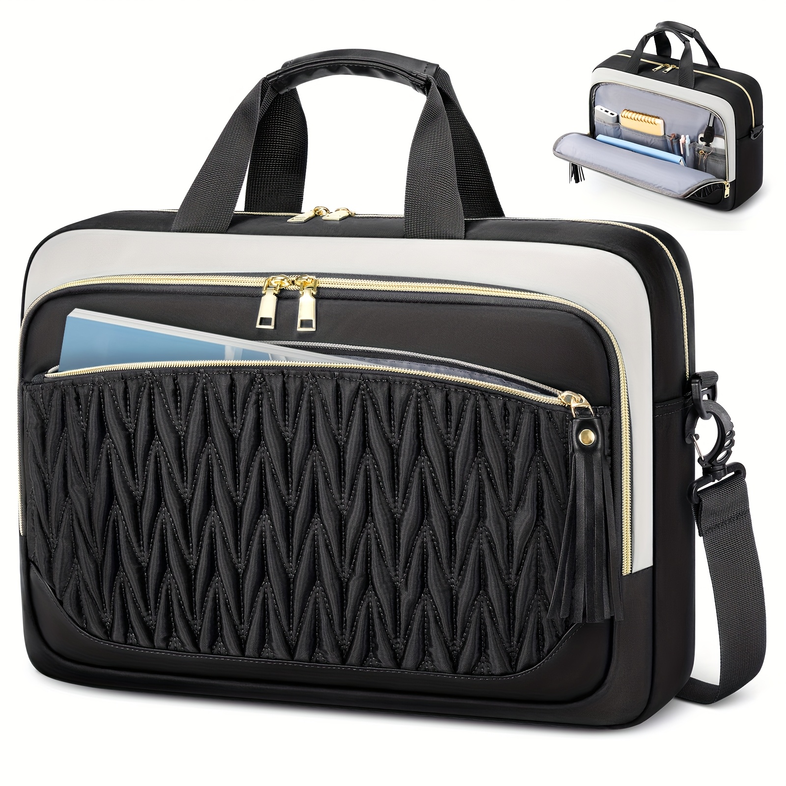 More 17.3 Inch Women Laptop Bag Work Bag Large Briefcase Crossbody Bag Tassel Design Teacher Tote Bag Travel College Bag Black
