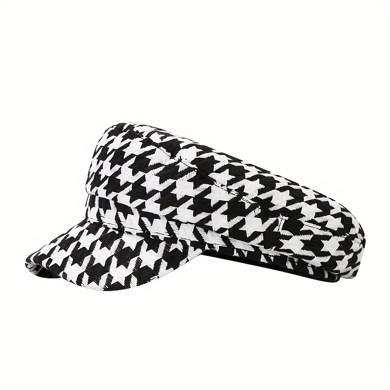 TEMU Classic Houndstooth Beret Hats French Newsboy Women's Elegant Military Style Hats Breathable Painters Hats