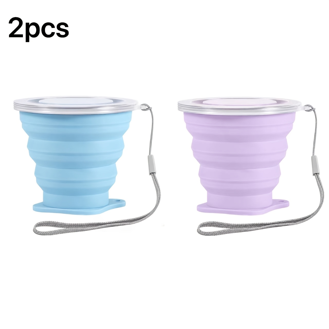 TEMU 2pcs Portable Travel Folding Silicone Cups, 6.09oz Capacity, Outdoor Sports Rinse Cup With Lid, Collapsible Heat-resistant Silicone Water Cup,