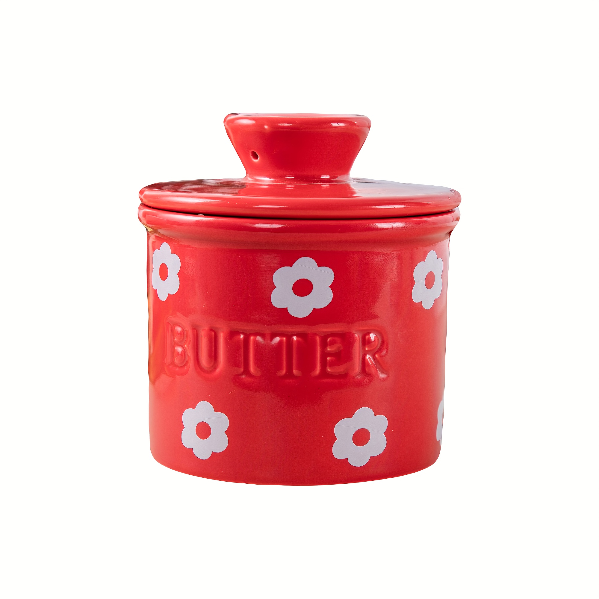 TEMU 1pc Yumiplus Ceramic French Butter Dish With Lid - Red , -to-apply Butter, Ideal For Countertop Use, Gift, Butter Dish