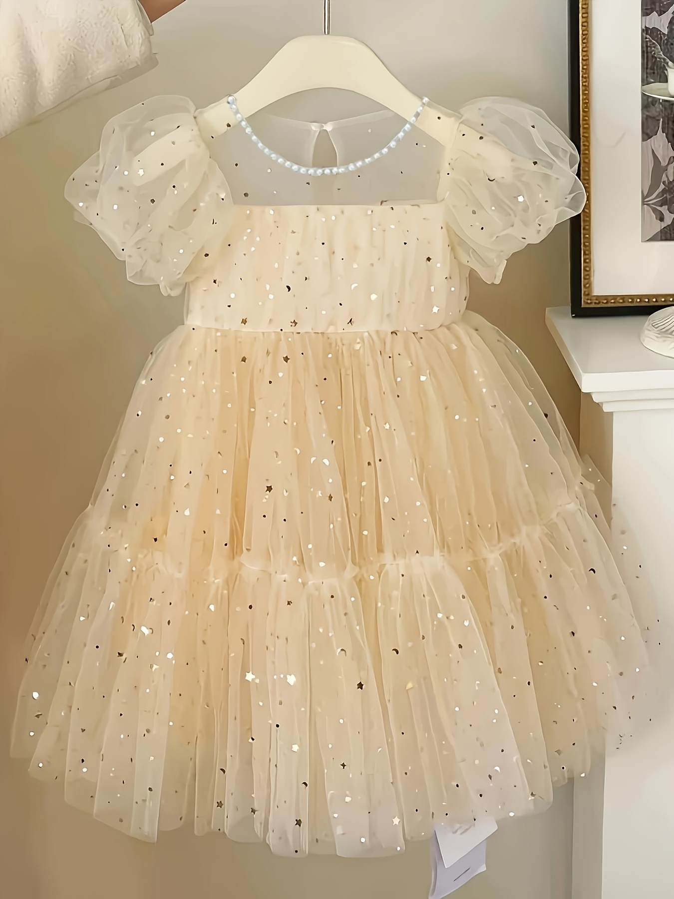 New * Princess Tulle Dress - Stylish Mesh Dress with Star and Moon Golden  Sequin Details, Suitable for and Little Girl